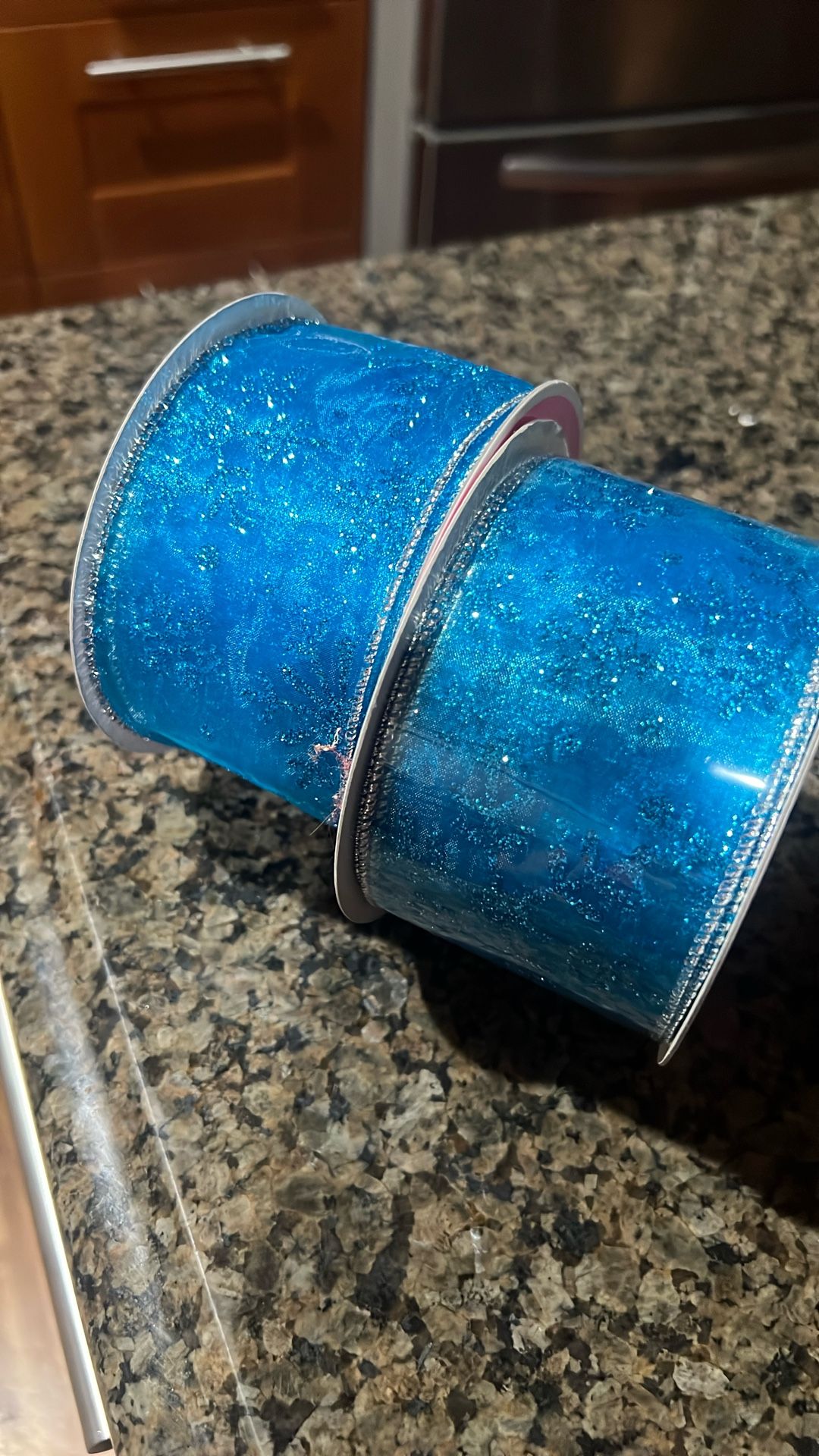 Blue Glitter Wired Ribbon