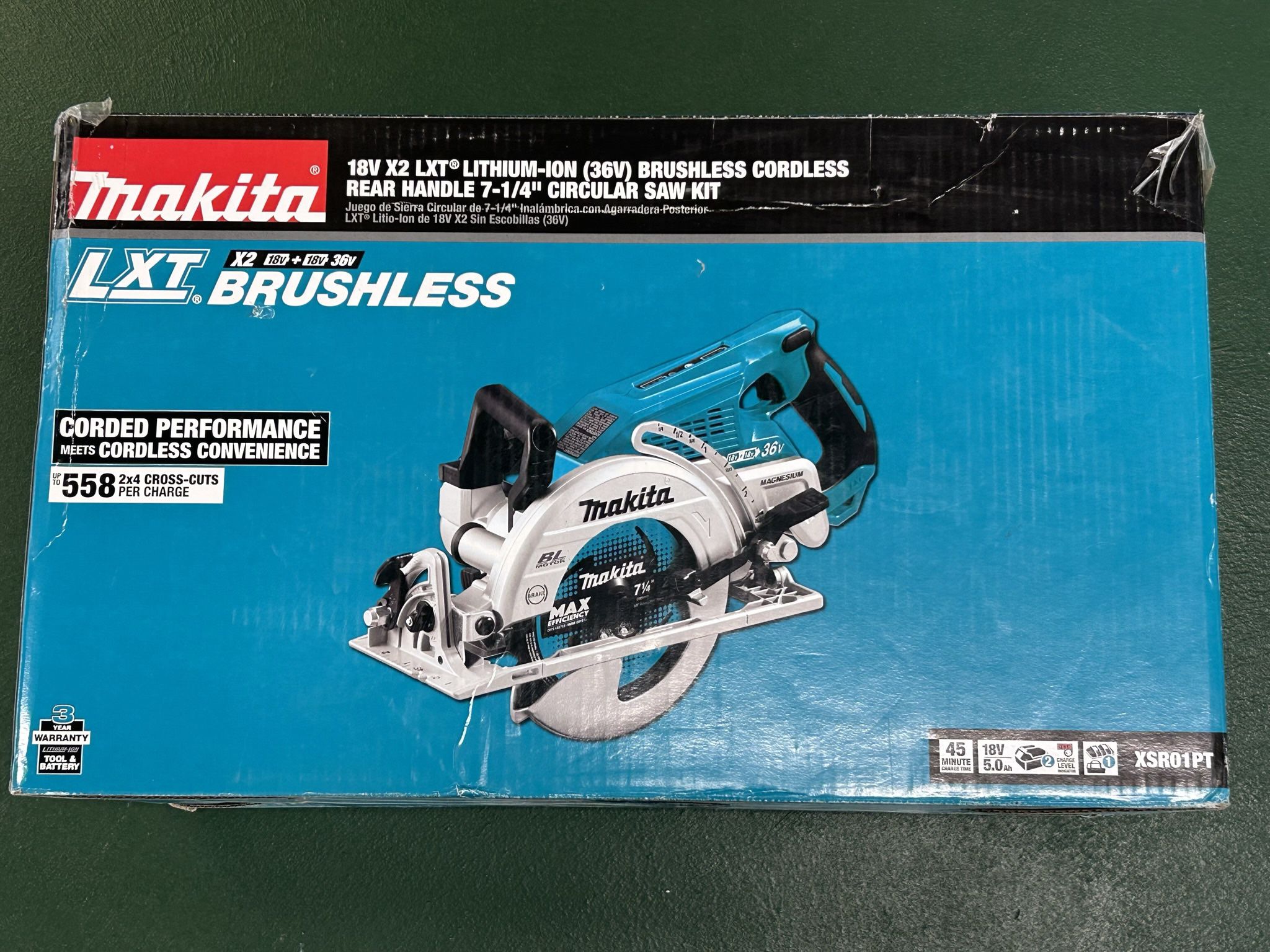 NEW! Makita XSR01PT 18V X2 LXT Brushless Cordless Rear Handle 7-1/4" Circular Saw Kit