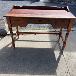 Vintage Ornate Wooden Side/Banker Desk, with 3 Drawers, Solid Wood, 48w,21 deep, 30 hi, $85