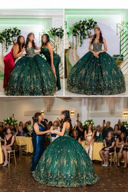 Emerald Green Gold Embroidered Ball Gown