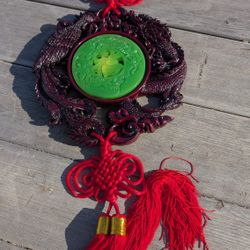 Chinese Dragon & Phoenix Wall Hanging with Green Medallion – Feng Shui Blessing Symbol

