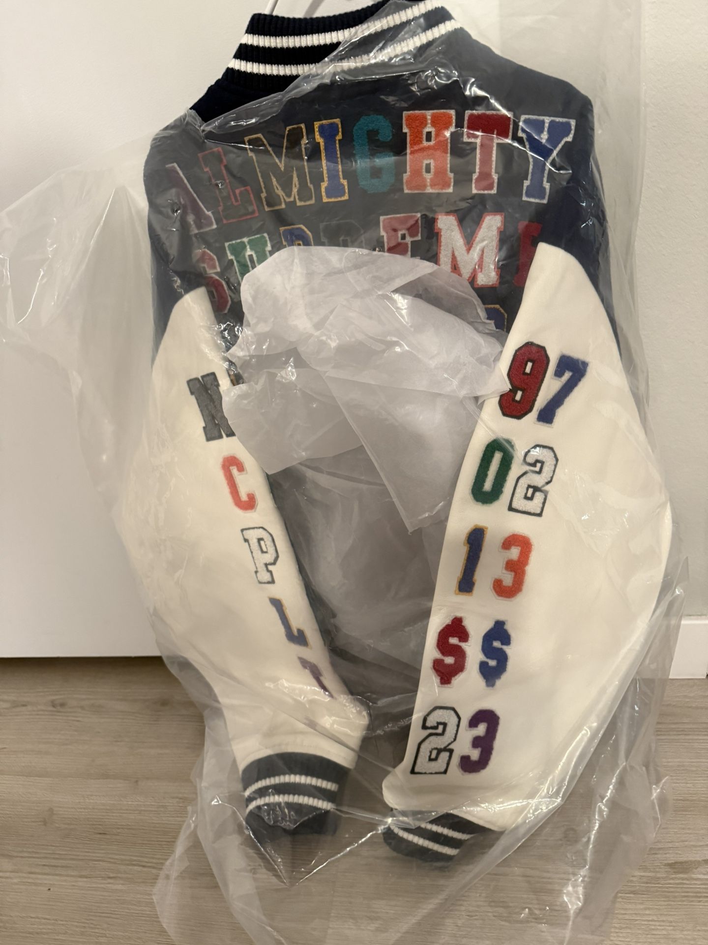 Supreme Praises Varsity Jacket Navy Size Large