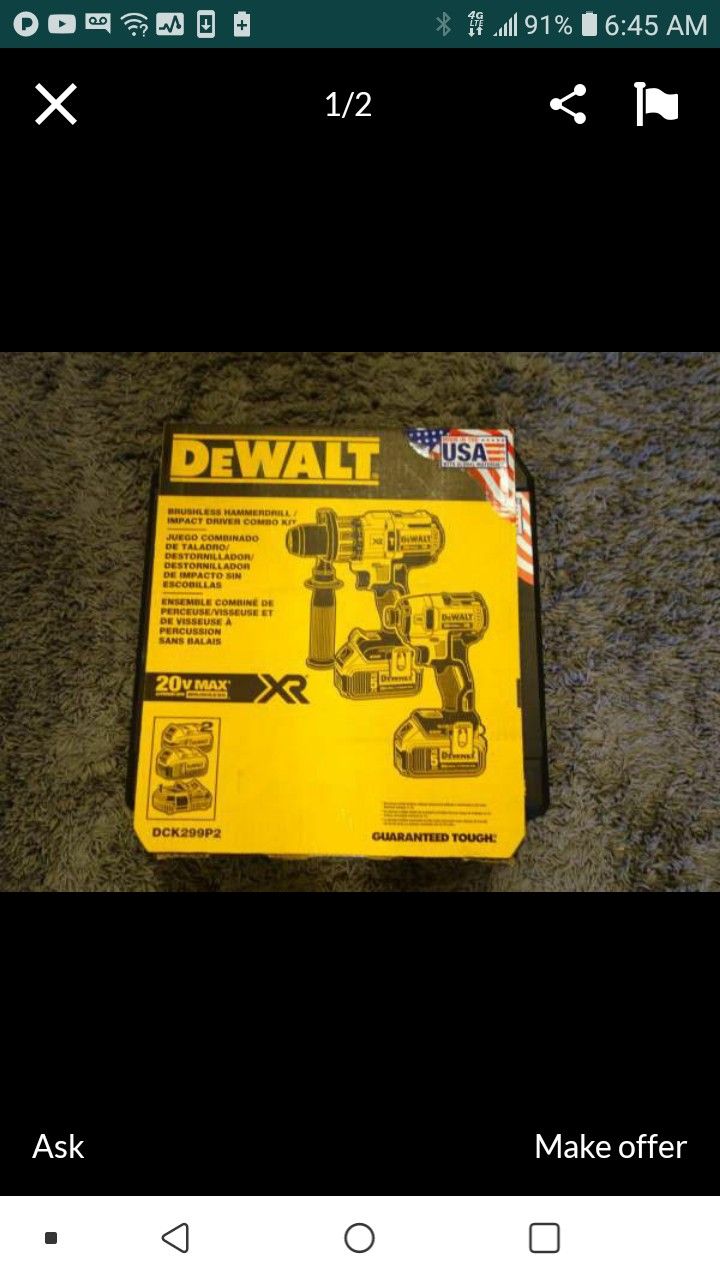 DEWALT DCK299P2 XR BRUSHLESS 20V 3SPEED 2 TOOL COMBO KIT NEW NUEVO WITH XR5.0 BATTERIES AND CHARGER🙏✌🏃👊👊👊😵