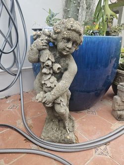 Antique French Solid Concrete Garden Classic Cherub Statue 38” Tall StunningAntique French Solid Concrete Garden Classic Cherub Statue 38” 