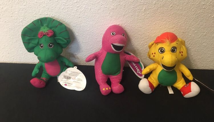 Barney The Dinosaur 7”  Plush LOT OF 3 Barney, Baby Bop Green Dino & BJ
