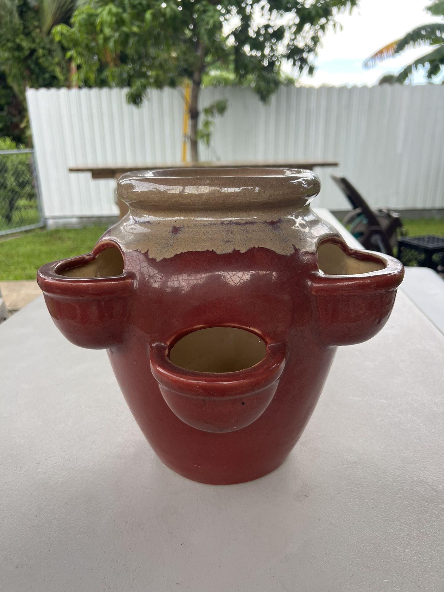 11 in. Red Ceramic Pocket Planter