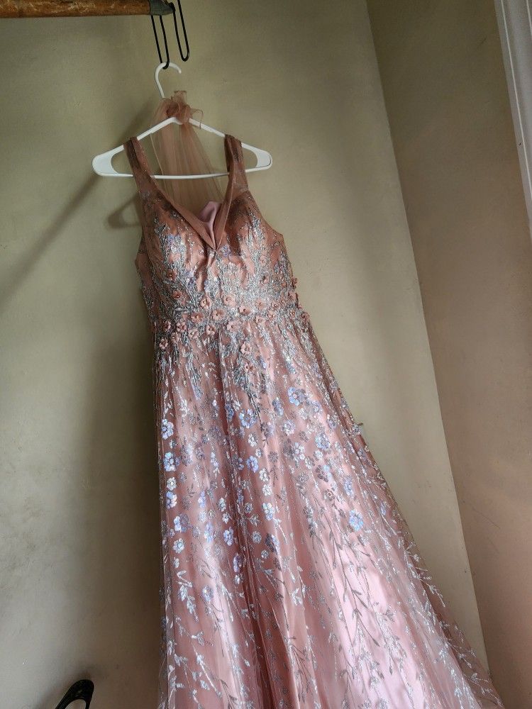Pink & Silver Gown Dress Size:16/LX