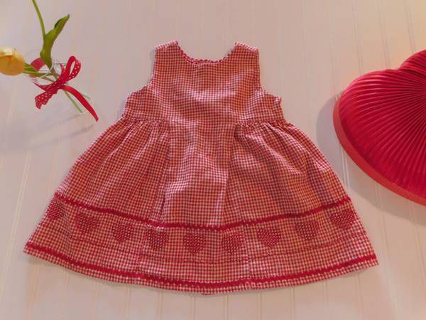Vtg Baby Gap Girls 12-18 Months Red Gingham Cross Stitch Heart Dress