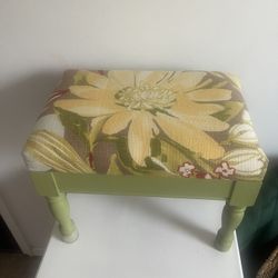 Wood Floral Print Stool