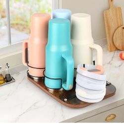 Water Bottle Organizer for Stanley, Push-Pull Stanley Cup Holder Organizer Rack for Kitchen Cabinet, 4 Slot Revolving Storage Holder for placing caps,