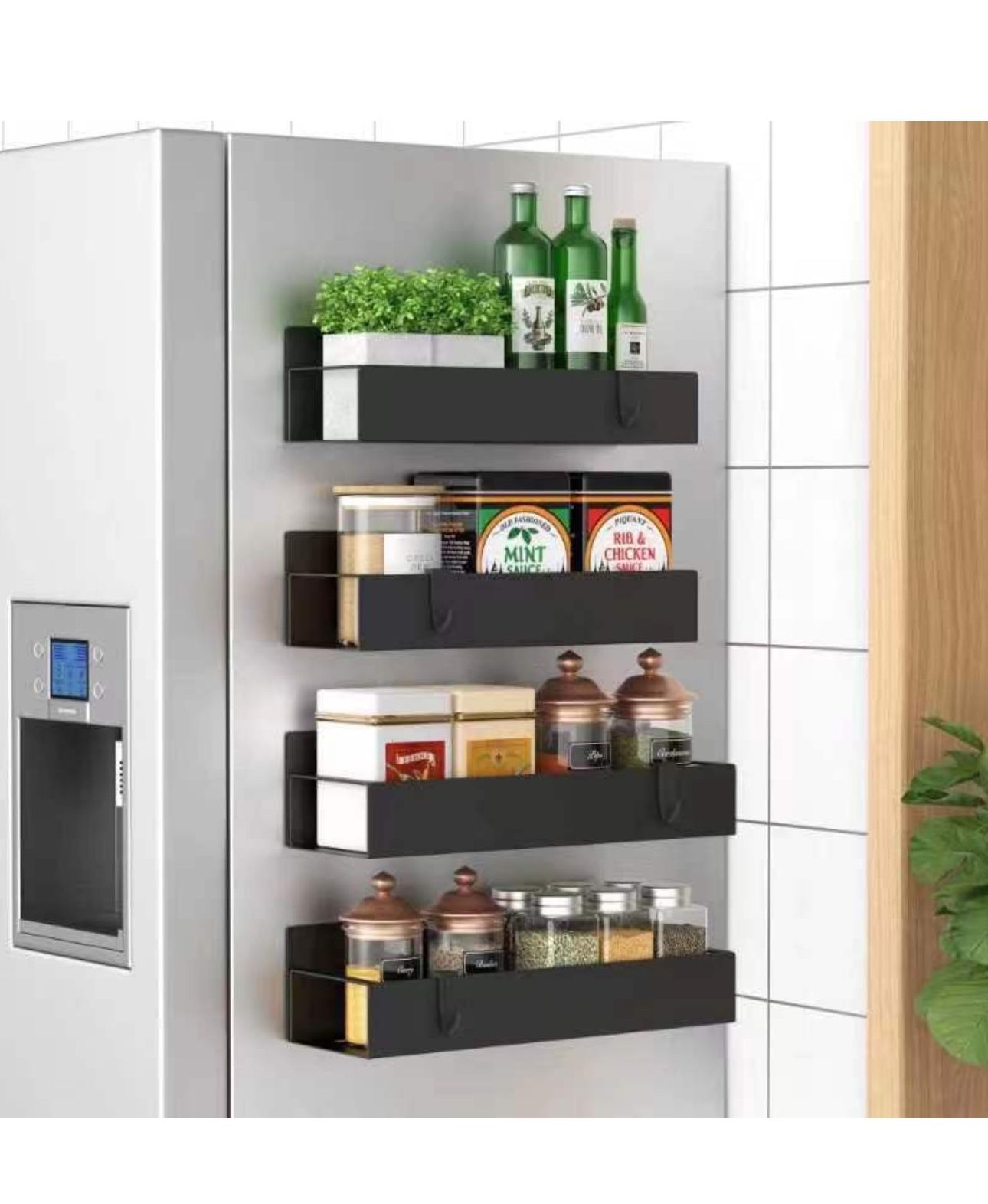 Magnetic Spice Storage Rack Black 4 Pack