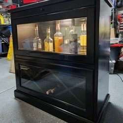 Black Wood Bar Liquor Wine Cabinet with Light