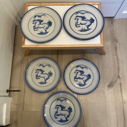 MAHadley vtg signed stoneware dinner plates 5 in the set ,11”