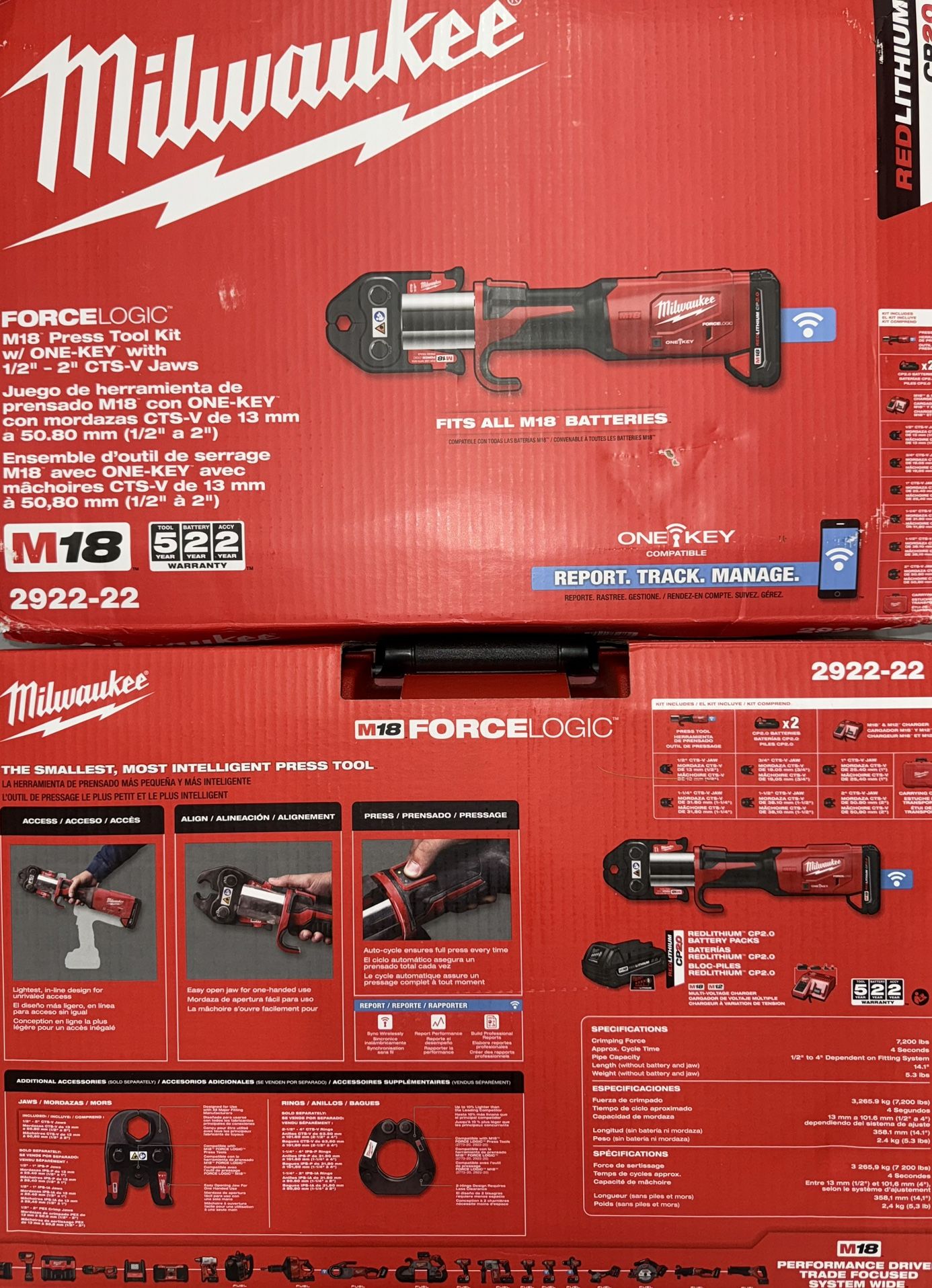 Milwaukee M18 Force Logic Copper Press Tool Kit. 1/2”-2”. Model #2922-22