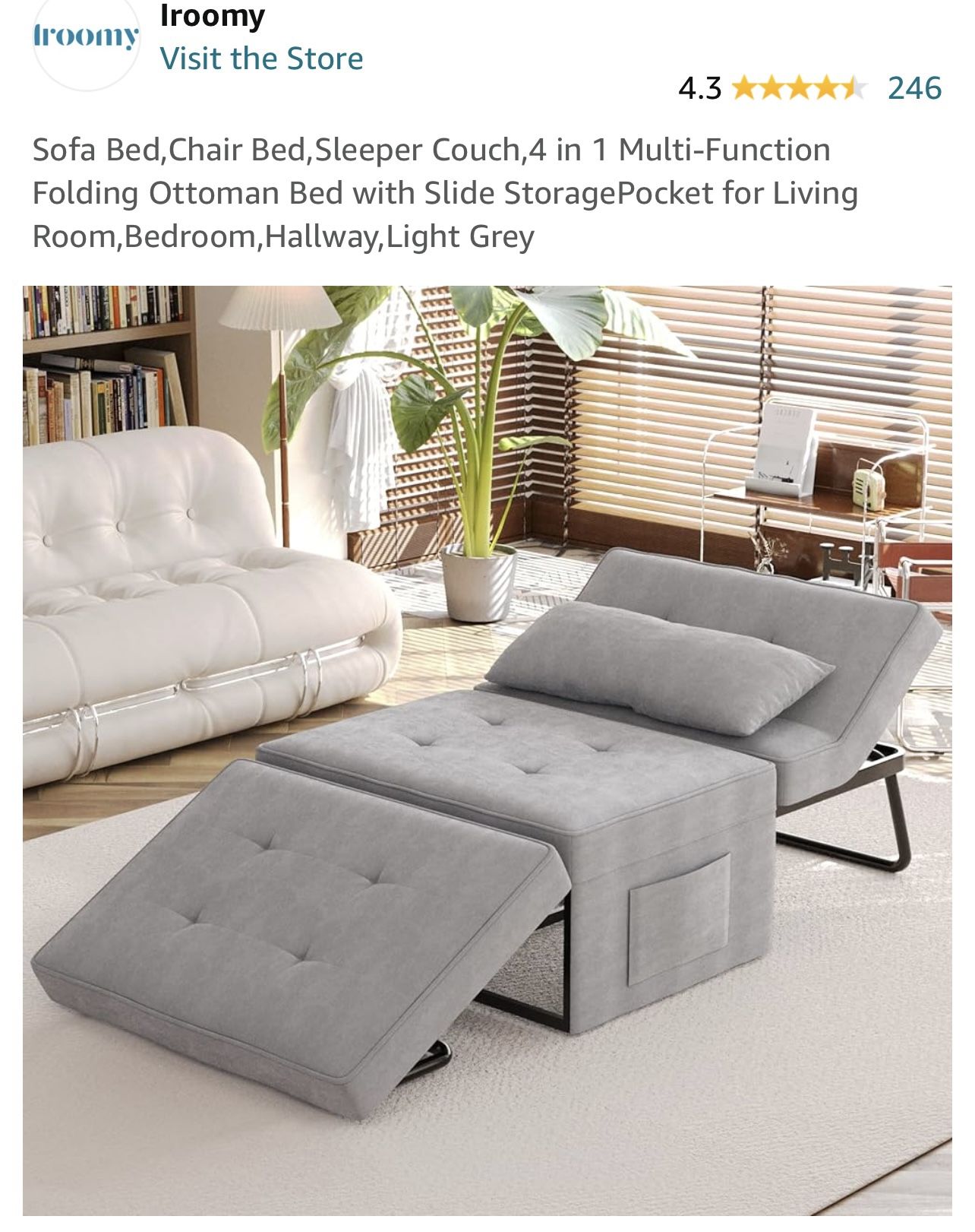 Sofa Bed, Chair Bed, Sleeper Couch,4 in 1 Multi-Function Folding Ottoman Bed