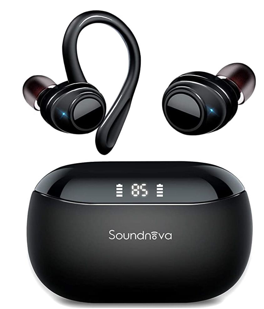 Soundnova XPods Sports Wireless Earbuds, Premium Deep Bass IPX8 Waterproof Bluetooth Earphones with LED Display Charging Case and Built-in Mic, TWS He