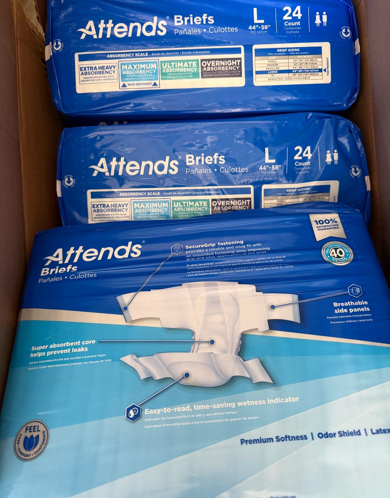 Attends ConfidenceAdult Unisex Disposable Briefs, Large