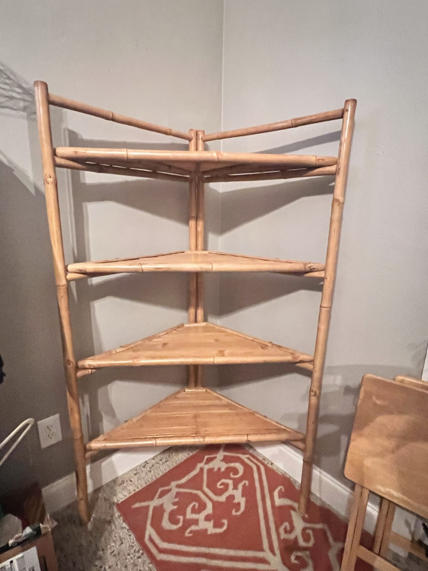 VINTAGE Boho Bamboo Corner Shelf