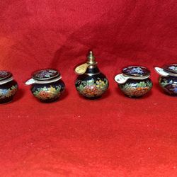 Set of 5 1.5-2.5 Inch 1 Oil/Perfume & 4 Cream 24k Gold Ceramic Vase Collectibles (read description)