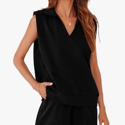 
BTFBM Women's Oversized 2 Piece Outfits Sleeveless Sweatshirt Shorts Sets Casual Sweatsuit Tracksuits Sets with Pockets