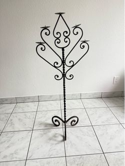 VINTAGE! Gothic 5-Light Wrought Iron Floor Candelabra Stand (43" Tall) - $20