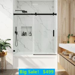 60 in. x 66in. H Doubles sliding Frameless Shower Door with Smooth Sliding and 3/8 in. Glass