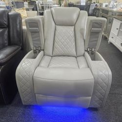 Brand New Light Biege Bonded Leather Power Reclining Chair