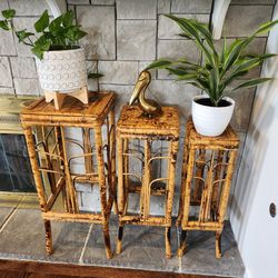 Vintage Nesting Bamboo Plant Stands