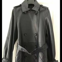 COACH DYLAN SHORT LEATHER TRENCH COAT JACKET MIDNIGHT NAVY SIZE XXS  