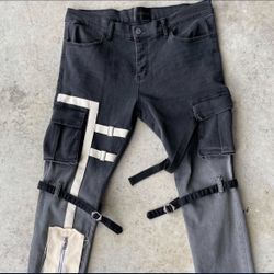 Valabasas Grunge Cargo Strap Denim Jeans