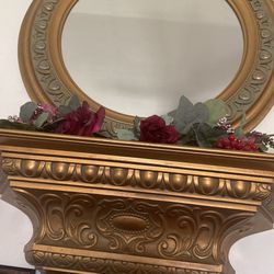 Antique 4 Piece Wall Gold Mirror With Showpiece Sides To Match 