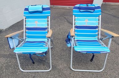 Tommy Bahama Hi-Boy 17" Seat Height 4-Position Lace-Up Suspension Folding Backpack Beach Chair, 2-Pack