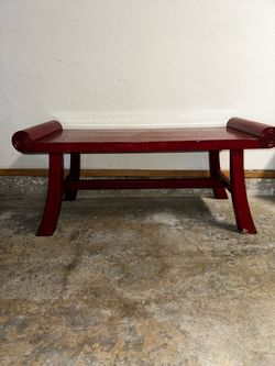 Red Lacquered Asian Style Scroll Bench