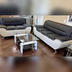 Black/White two tone 2 pc sofa and loveseat set