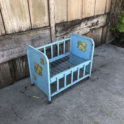 Antique Doll-E-Crib By AMSCO Blue Metal DOLL CRIB With Wheels & Drop Side