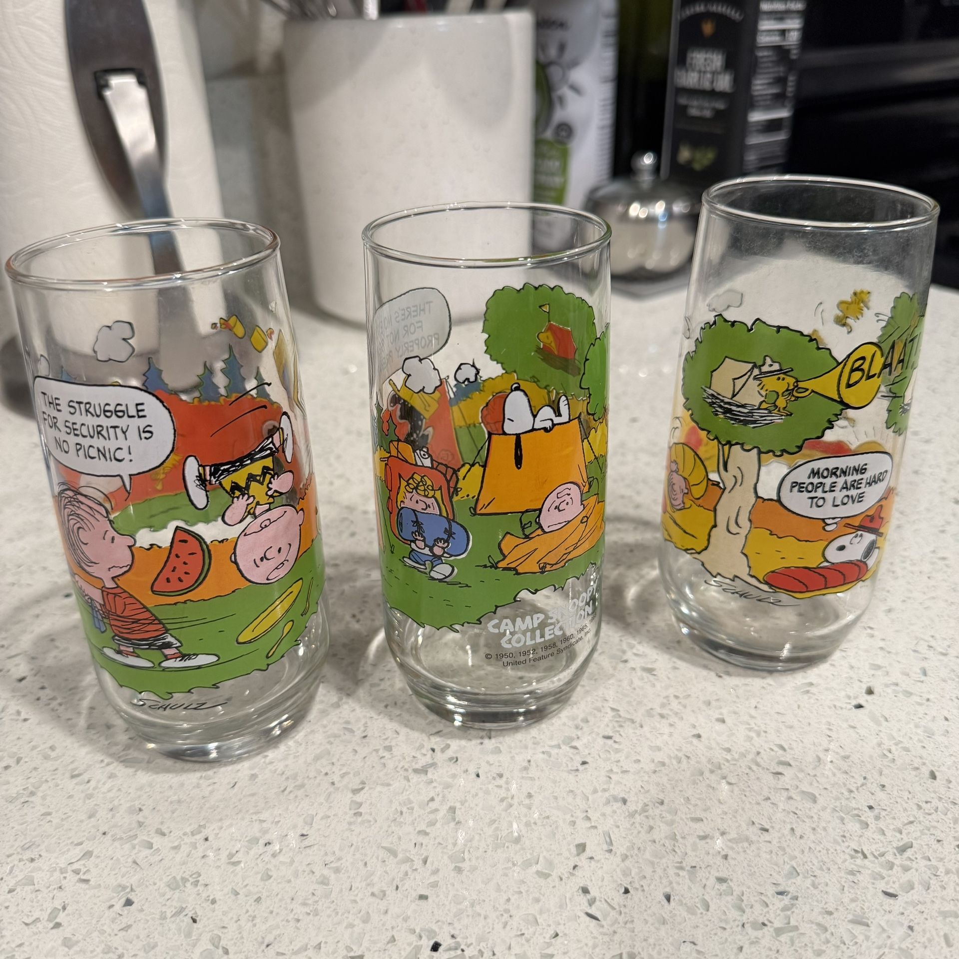 Vintage! SNOOPY PEANUTS × McDonald’s Glass Cup Tumbler Set of 3