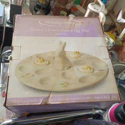 Ceramic bunny egg tray