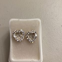 Earring 925 Fine Silver Shape Heart With Zirconia Stud With Butterfly 