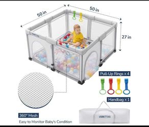 Foldable Baby Playpen, 1-Minute Setup, Lightweight Portable Playpen with Carry Bag, 50"x50" Indoor Outdoor Safty Play Yard for Babies & Toddlers, Ligh