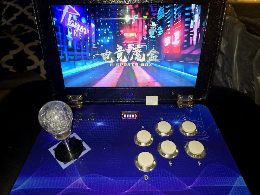 Blue and Black Arcade Game Console