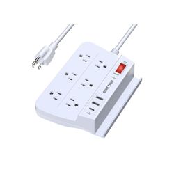 Power Strip Surge Protector with USB, Extension Cord 6ft, ETL Listed, Phone Stand, 6 AC Outlets and 2 USB 1 USB C Ports, Heavy Duty Outlet Splitter wi