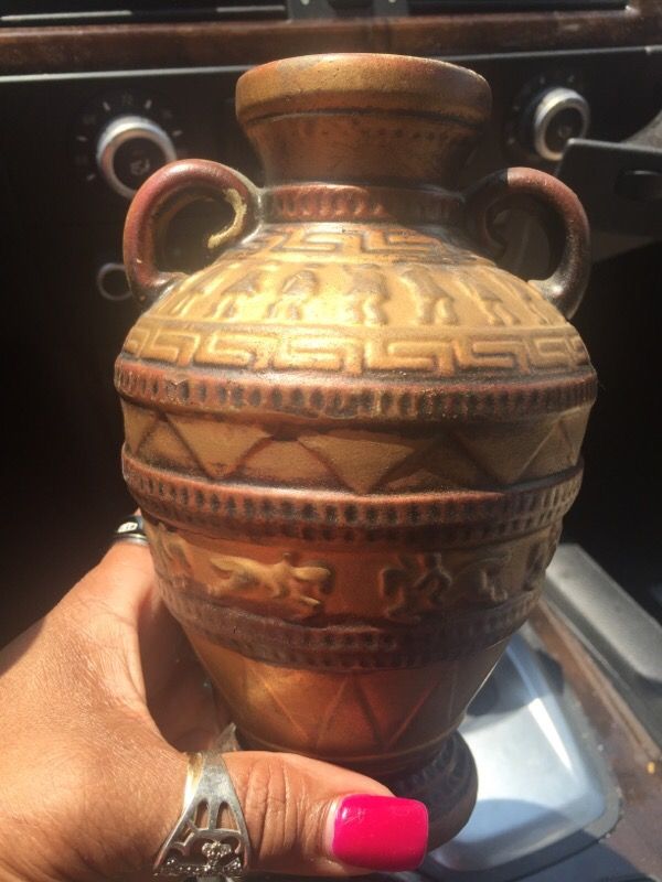 Vintage bronze golden painted Egyptian style urn marked Japan