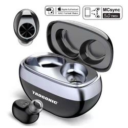 Wireless Earbuds Bluetooth 5.0, IPX5 Waterproof Bluetooth Earbuds TWS+ 5.0 Cobblestone Design Charging Case, MCsync Deep Bass in-Ear with Silicon Mic 