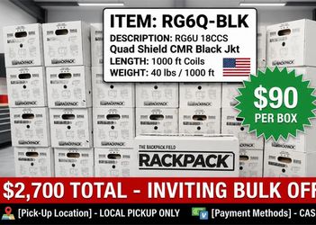 🔥MASSIVE CONTRACTOR BULK SPECIAL: 30+ Boxes RG6U Quad Shield (1000ft)🔥