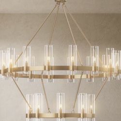 Modern Chandelier 48 in. 24-Light Gold Wagon Wheel Chandelier for Dinning Room, Foyer, Living Room, Staircase