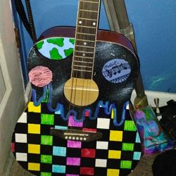 artistic colorful hand painted plaid acoustic guitar