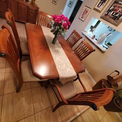Solid wood, Dining Table, Chairs and Buffet Table $950.