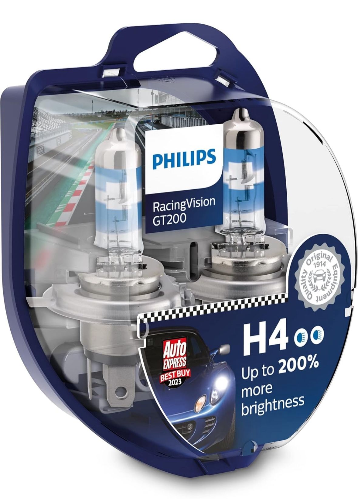 Philips RacingVision GT200 H4 car headlight bulb +200%, set of 2 White