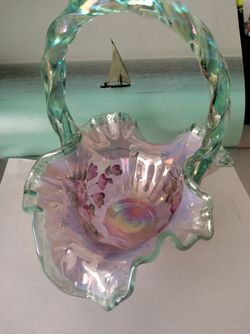 Vintage Fenton Art Glass Basket Signed