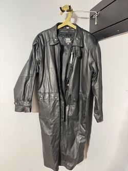 Vintage Antonio Giovanni Black Leather Trench Coat – Men’s Large